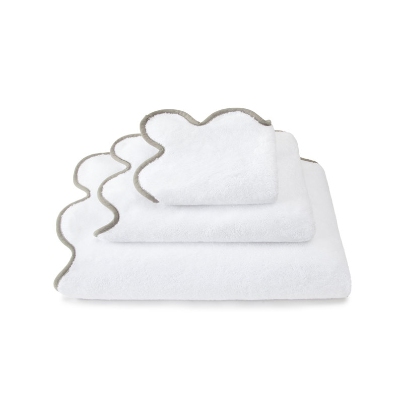 Charish Scalloped Bath Towel, White/Gray