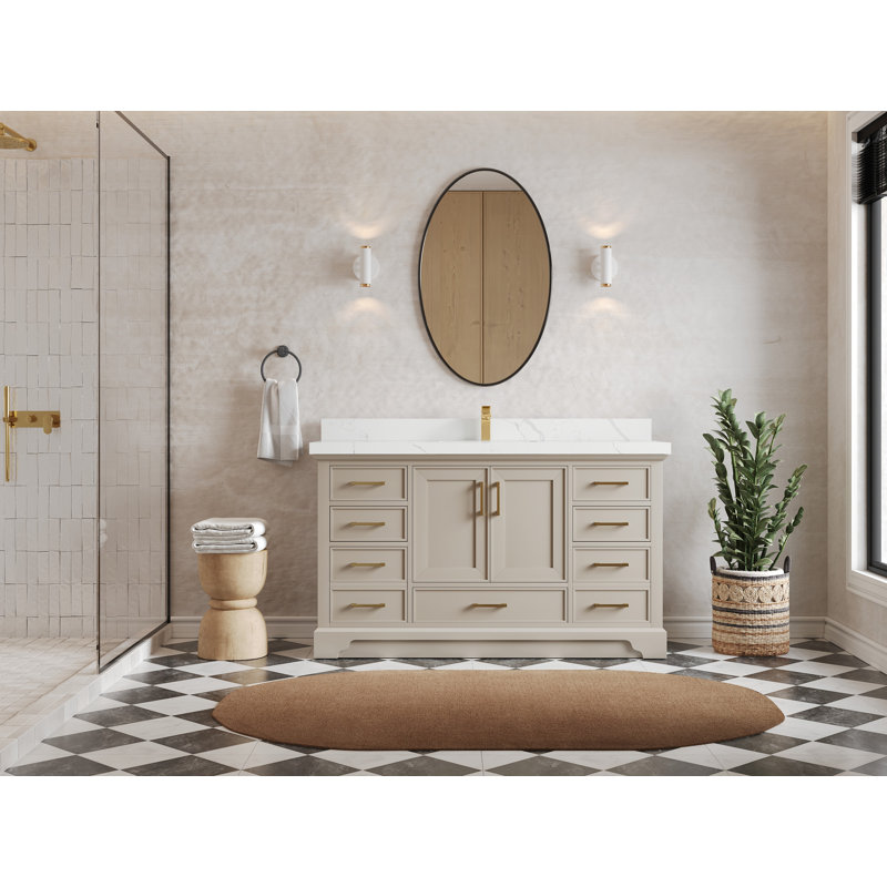 Khiala 60'' Single Bathroom Vanity with Top, Calacatta Laza