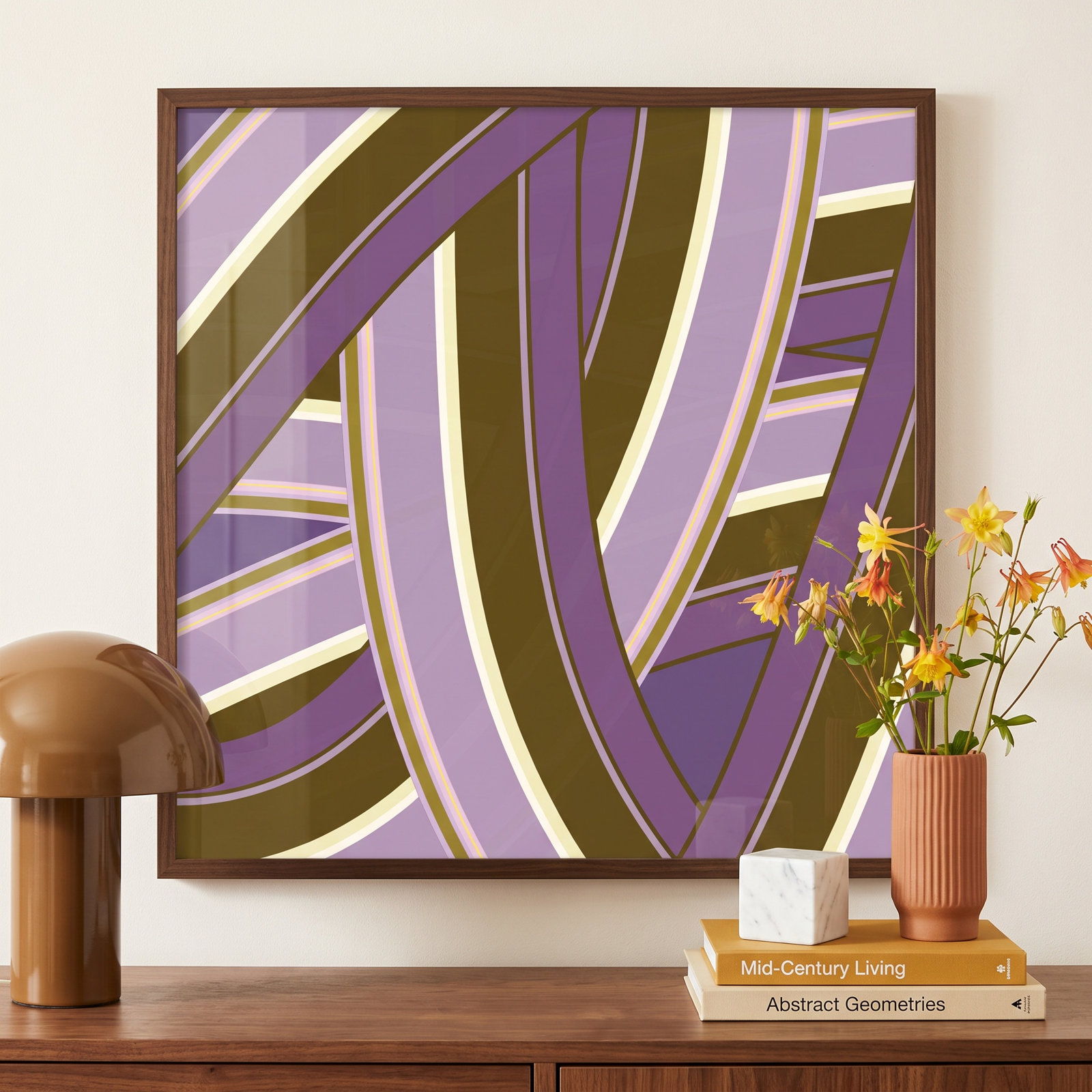 Zackary "Lavender Twist" Print by Jacques Pilon, 36" H x 36" W x 1.25" D, Black Wood