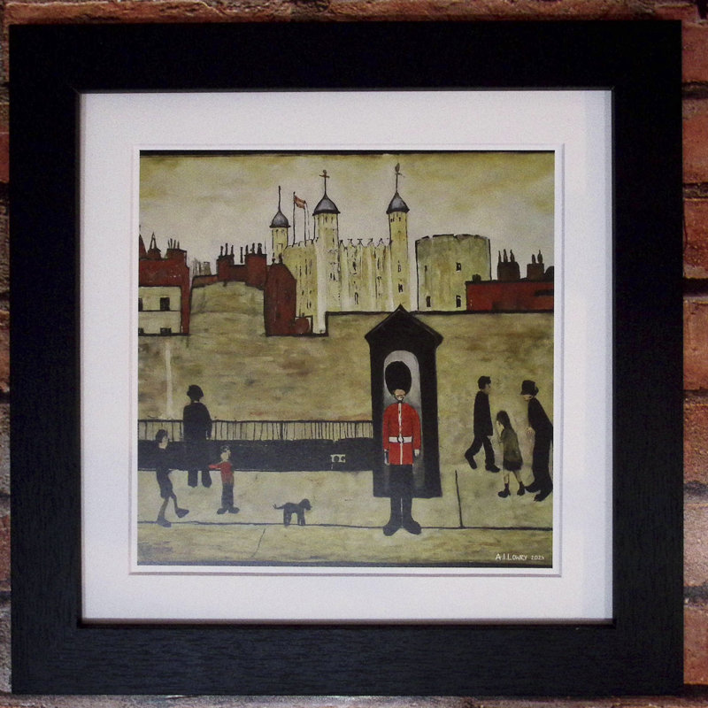 Lowry Style - Framed Print of London Tower Guard - 12" Square Black Ash Frame