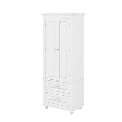 High Storage Cabinet Featuring Two Drawers For Bathroom Or Office Use, Customizable Shelves