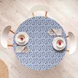 Reannan Flower Fitted Round Tablecloth White Pale Azure Blue