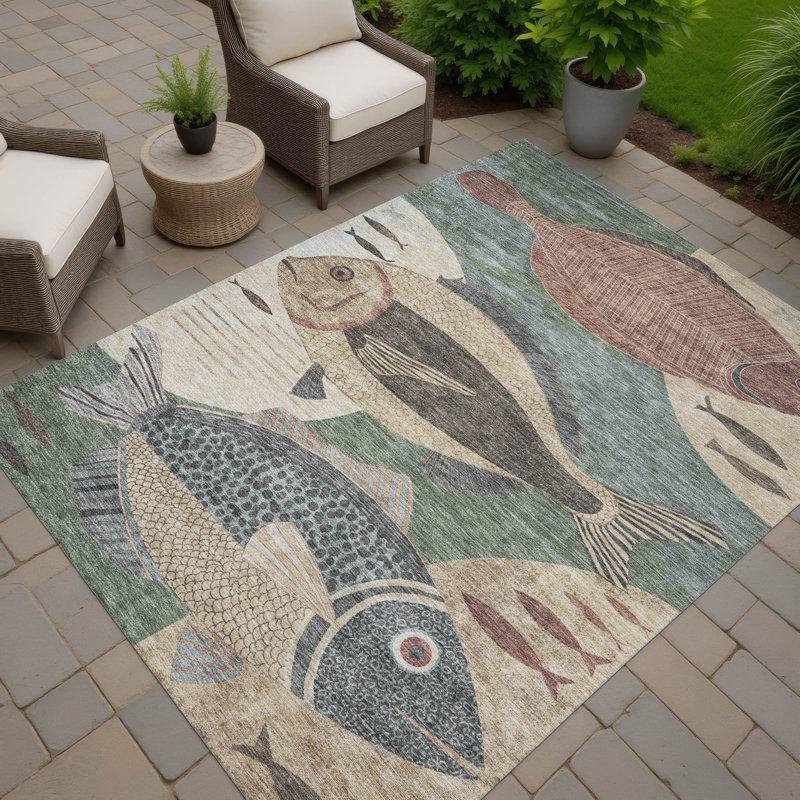 Machine Washable Indoor/Outdoor Chantille ACN2447 Coastal Rug, Basil, 5' x 7'6"