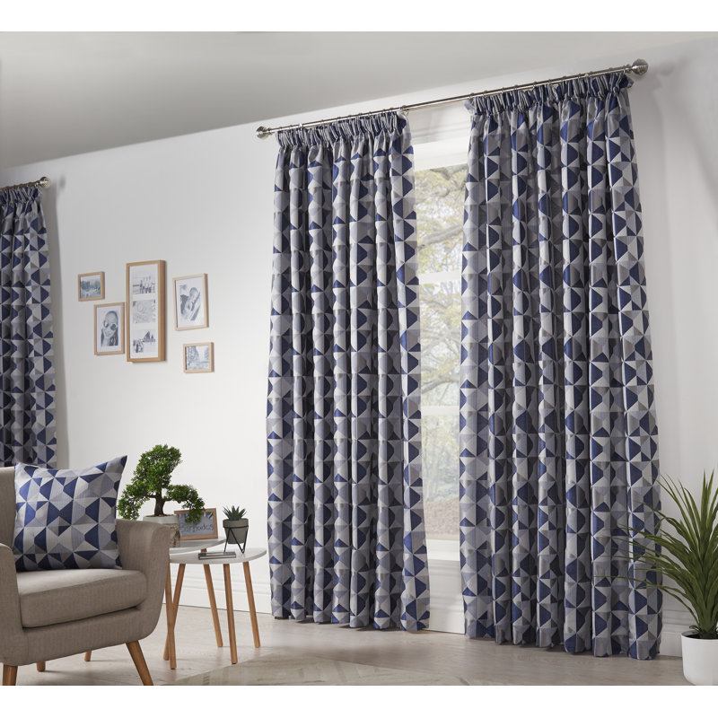 Stamper Room Darkening Curtain Pair, 168 x 137 cm, Navy/Silver