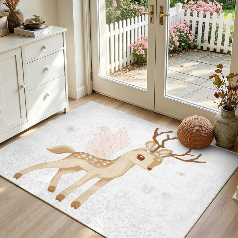 Tapis d'intérieur brun lavable à la machine, motif Bambi mignon, Rectangle 39" x 63"