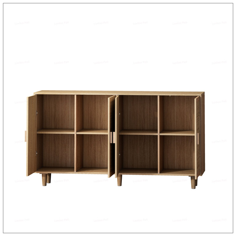 Elegant And Functional 4-Door Rattan Decorative Storage Cabinet, Ideal For Bedroom, Living Room, And Office, Easy Assembly