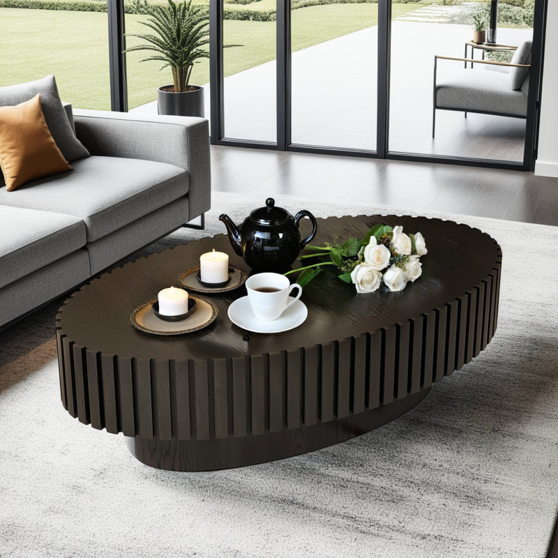Handcrafted Olive-Shaped Coffee Table with Durable MDF Base, Black