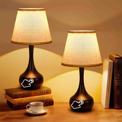 Set Of 2 Touch Control Table Lamps – 3‑way Dimmable Bedside Lamps With Linen Shades, 17" Farmhouse Metal Base For Bedroom, Living Room, Desk (led Bulbs Included)