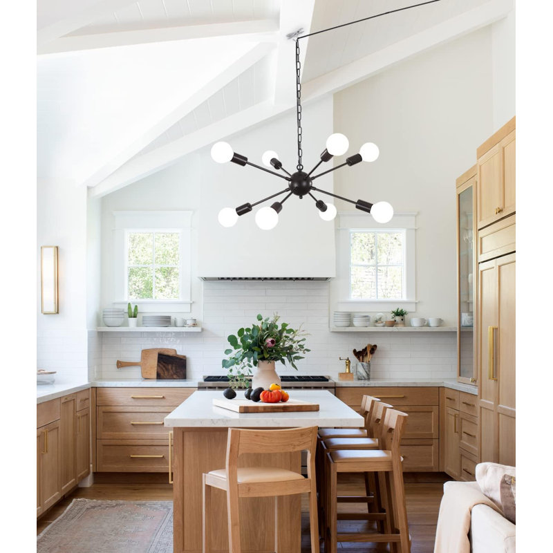 Black 8-Light Sputnik Plug-In Chandelier with Adjustable Chain
