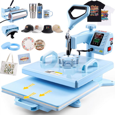 Presse à chaleur coulissante professionnelle 15 "x 15", transfert numérique par sublimation multifonctionnel à 360 ° pour t-shirts, tasses, chapeaux et assiettes