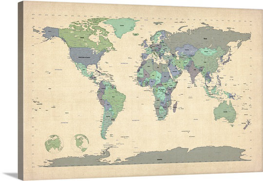 Francy «World Map» par Bellen, impression, H 12 po x l 18 po x P 1,5 po, Toile