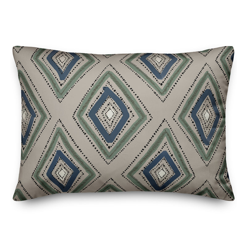 Abstract Outdoor Reversible Throw Pillow, Green/Beige