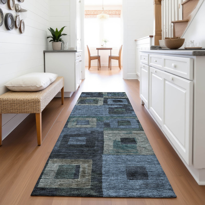 Premium Machine Washable Ducote AMF1142 Geometric Rug, Runner 2'3" x 7'6"