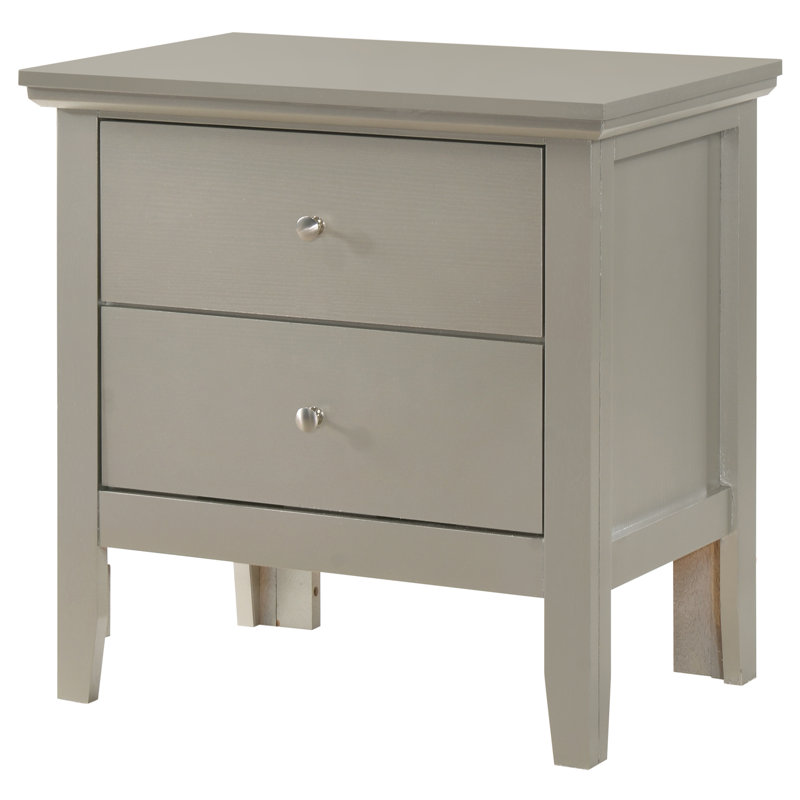 Primo 2-Drawers Nightstand, Silver Champagne, Silver Champagne