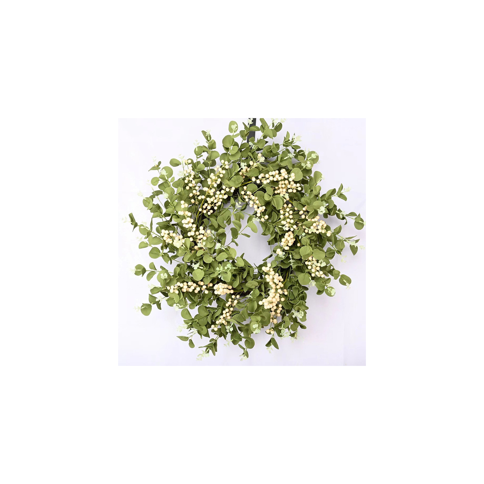 24" Handcrafted Faux Eucalyptus Berry Wreath for Front Door, White/Green