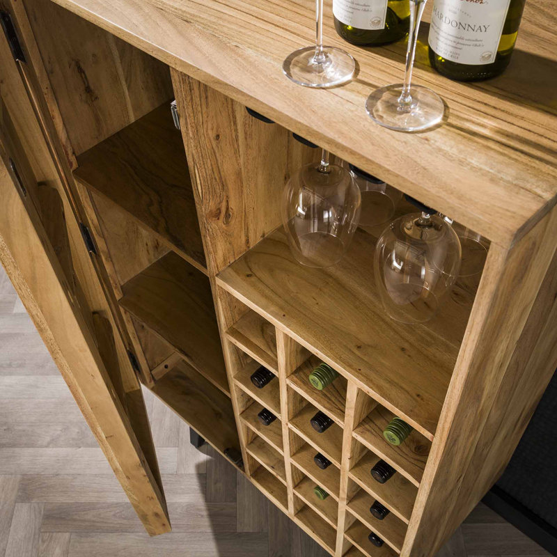 Wallsend Solid Wood Floor Wine Bottle & Glass Rack Brown