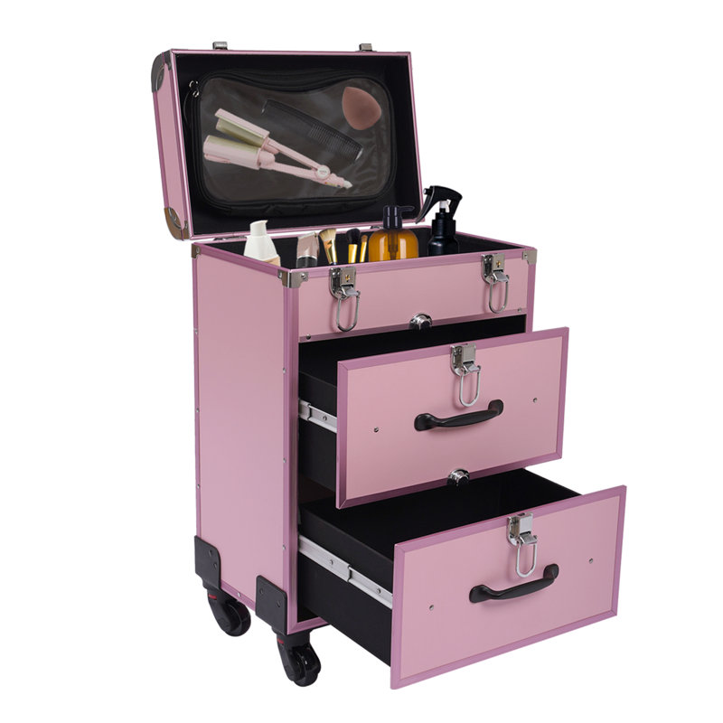 Grand chariot à cosmétiques avec serrures, Rose