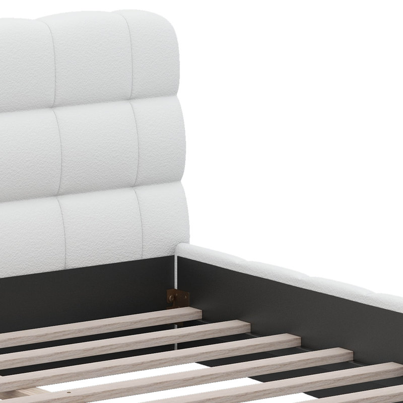 Grand lit plateforme tapissier, Blanc