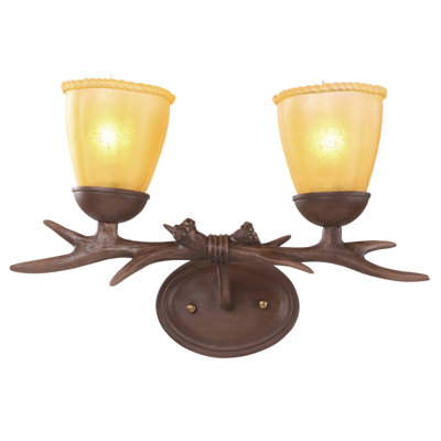 Applique murale 2 lumières en résine de polyester brun avec abat-jour en verre