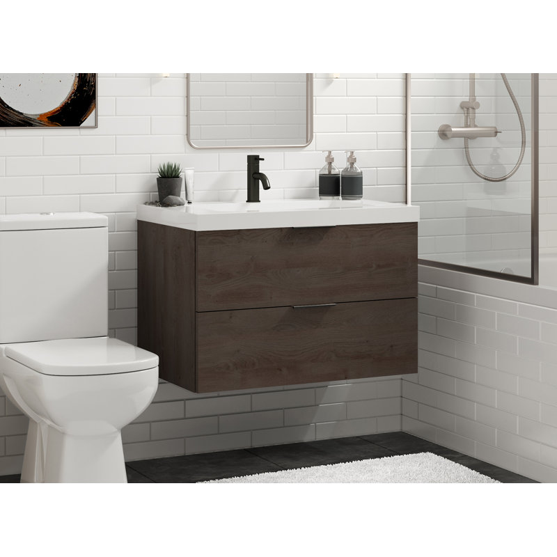 Avila 48" W Wall Mounted Single Bathroom Vanity, Gloss White/Single, Matte Black, White Acrylic