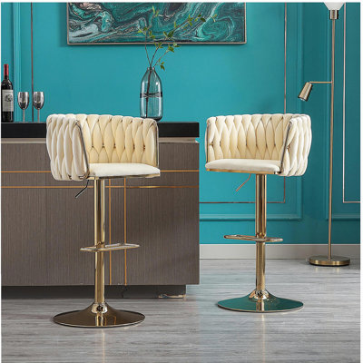 2 ensembles de tabourets de bar avec repose-pieds et base chromés et tabouret de bar à hauteur réglable mécanique et simple avec pieds dorés, beige
