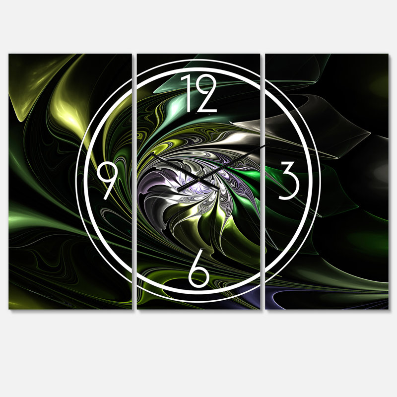 Fractale en noir - Horloge murale moderne, Vert