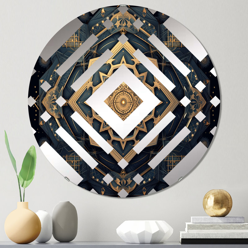 Mandala géométrique doré et bleu Nova II, 23,6 po x 23,6 po