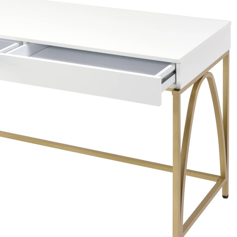 Bureau d'écriture blanc ultrabrillant et finition dorée