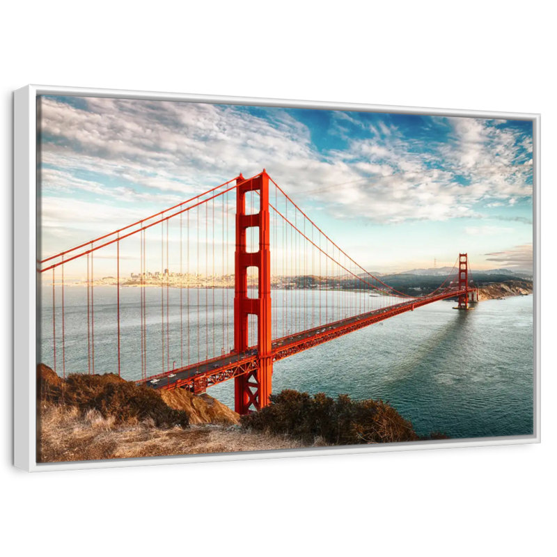Pont rouge Golden Gate, Cadre flottant blanc, 40 po x 27 po
