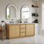 Meuble-lavabo sur pied l 72 po x H 35 po avec structure en bois de chêne, comptoir en quartz, lavabo double, entièrement assemblé-242587328