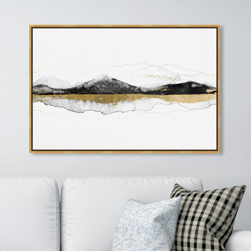 Abstrait derrière ces montagnes - reproduction d'art sur toile, Encadrement doré, H 30 po x l 45 po x P 1,5 po