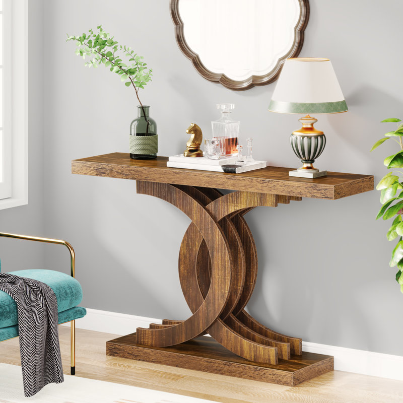 Townson 100cm Solid Wood Top Console Table, Walnut Brown, Walnut Brown