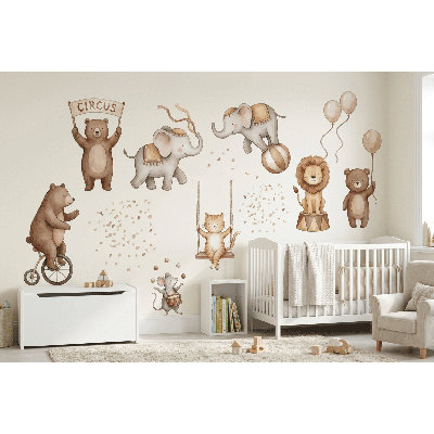 Watercolor Circus Animals Peel and Stick Vinyl Wall Decal Set