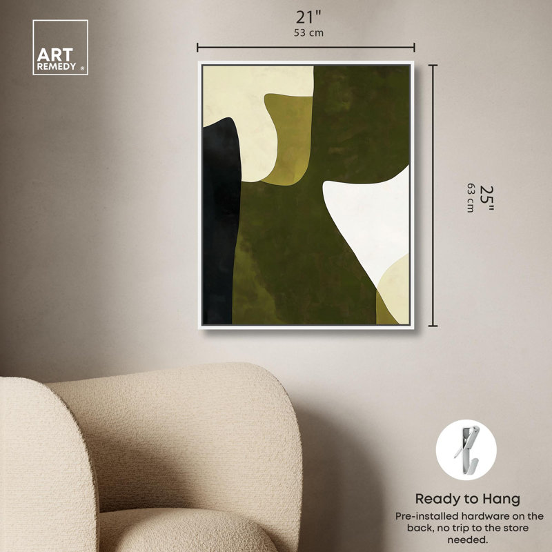 Impression sur toile Olive Interplay III par Art Remedy, H 20 po x l 24 po, Cadre blanc