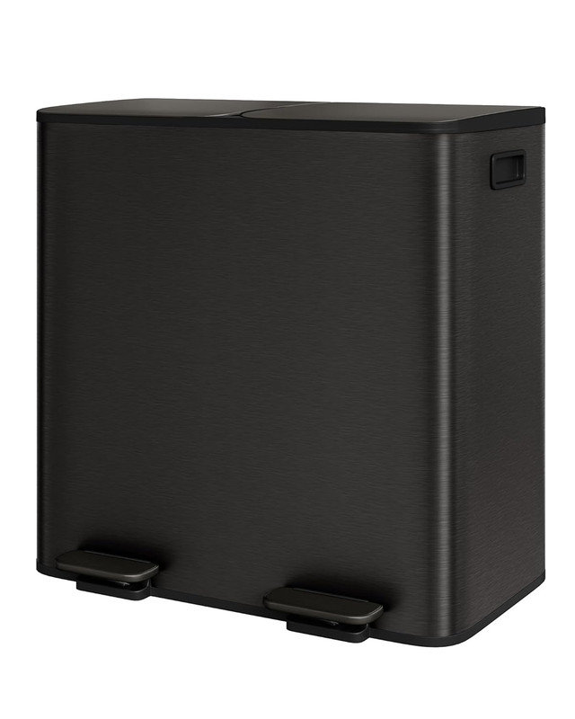 2 x poubelle double en acier inoxydable 8 / 10,6 gallons avec pédale, bac de recyclage de cuisine, 21,2 gallons, Noir mat