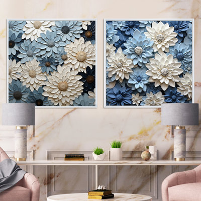 Ensemble de 2 carrés blancs et bleus Zinnias Bounty III - Zinnias