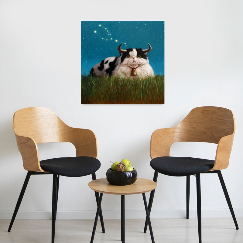 Art urbain contemporain de chat Taureau, H 24 po x l 24 po