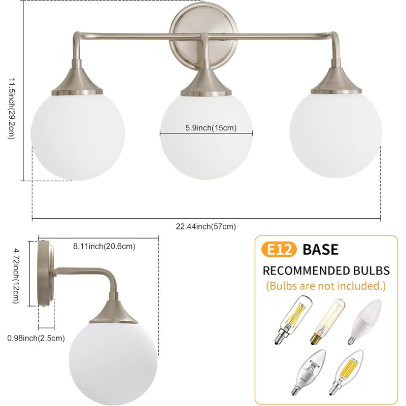 Modern Vanity Light Fixture With Milky White Glass Shades, 3-Light Bathroom Wall Sconce For Mirror, Dimmable And Easy To Install