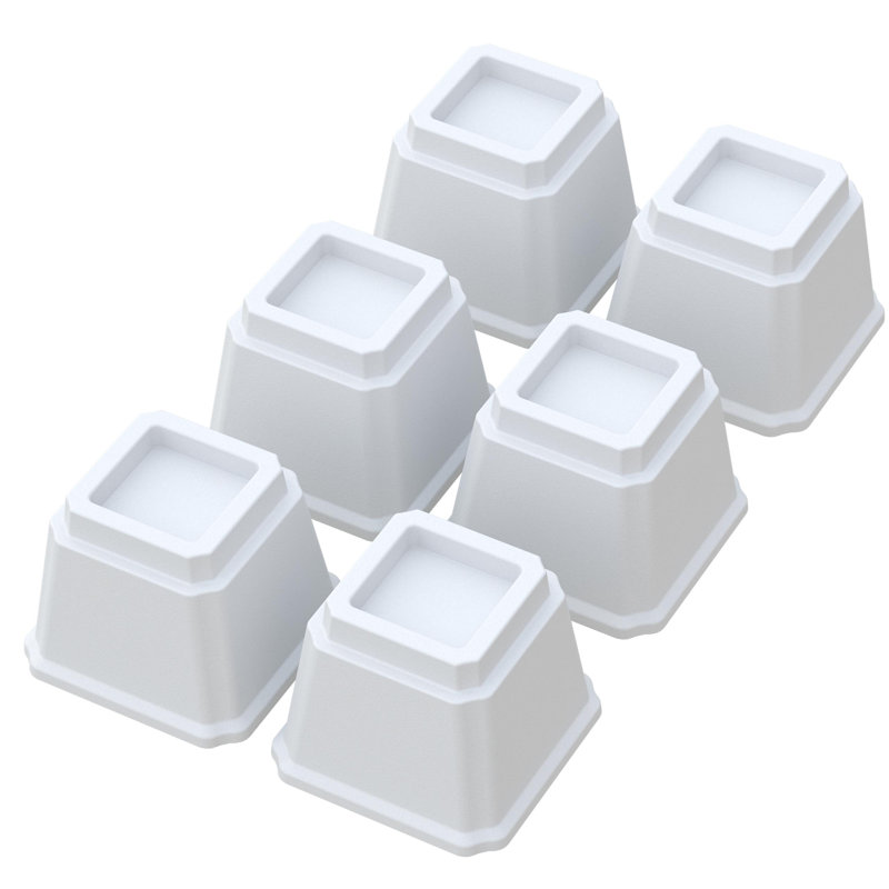 Ensemble de 6 élévateurs de lit robustes, H 4,9 po x l 6,3 po x L 6,3 po, Blanc
