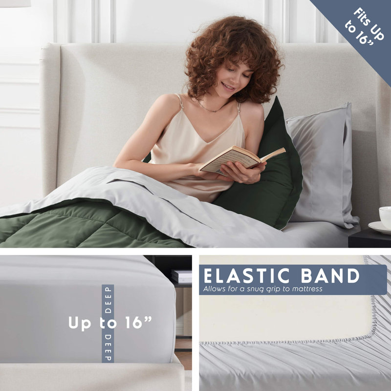 Bed-in-A-Bag Reversible Comforter Set with Bed Sheets & Memory Foam Cooling Pillows, Twin XL Comforter + 6 Additional Pieces