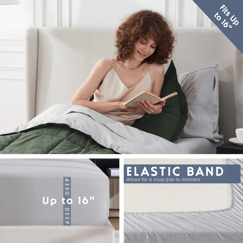 Ensemble d'édredon réversible Bed-in-a-Bag avec draps et oreillers en duvet synthétique, Vert olive