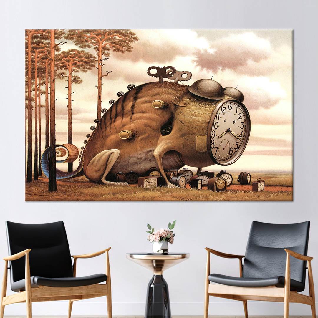 Abstract 3D Clock Canvas Poster - Large Surreal Art Print for Contemporary Living Room Wall