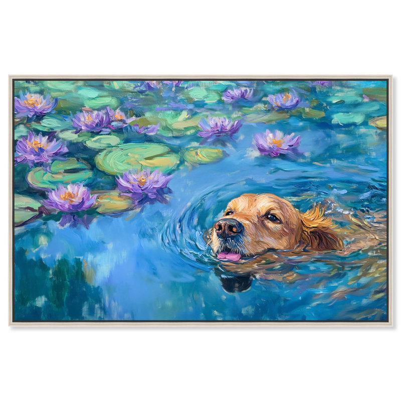 «Watery Wag II» par Van Remo, H 25 po x l 37 po, Cadre argenté
