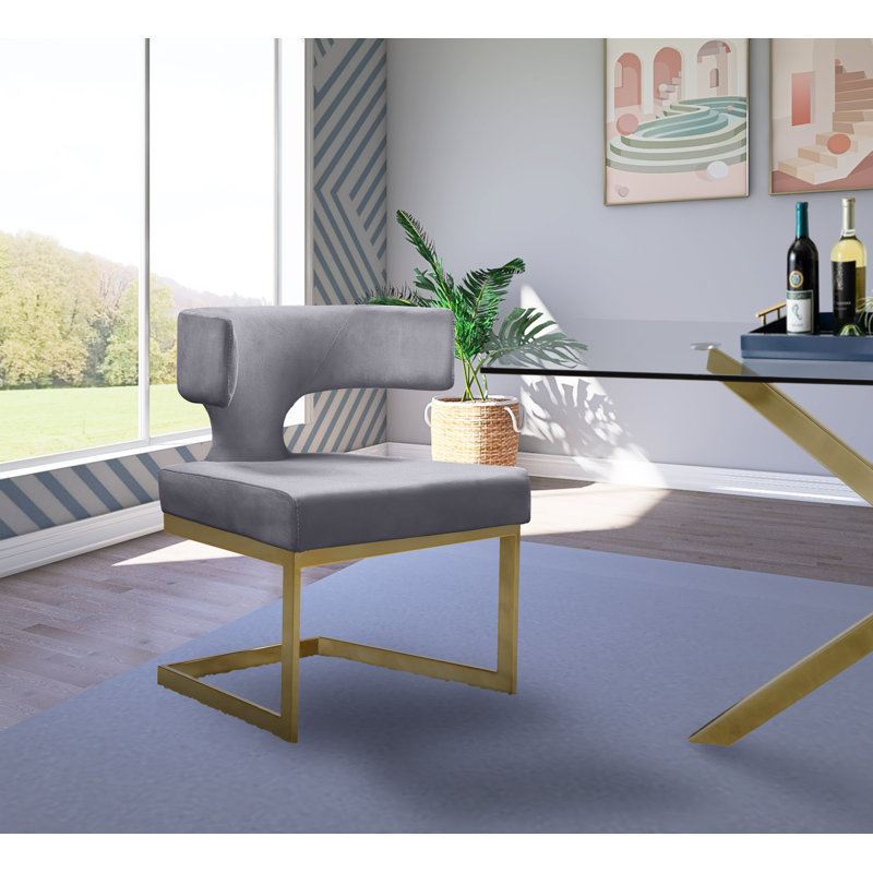 Chaise d'appoint en velours Alexandra, Velours gris, Doré