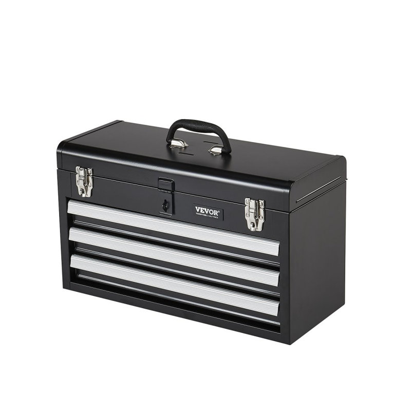 Boîte à outils en métal avec 3 tiroirs , Noir