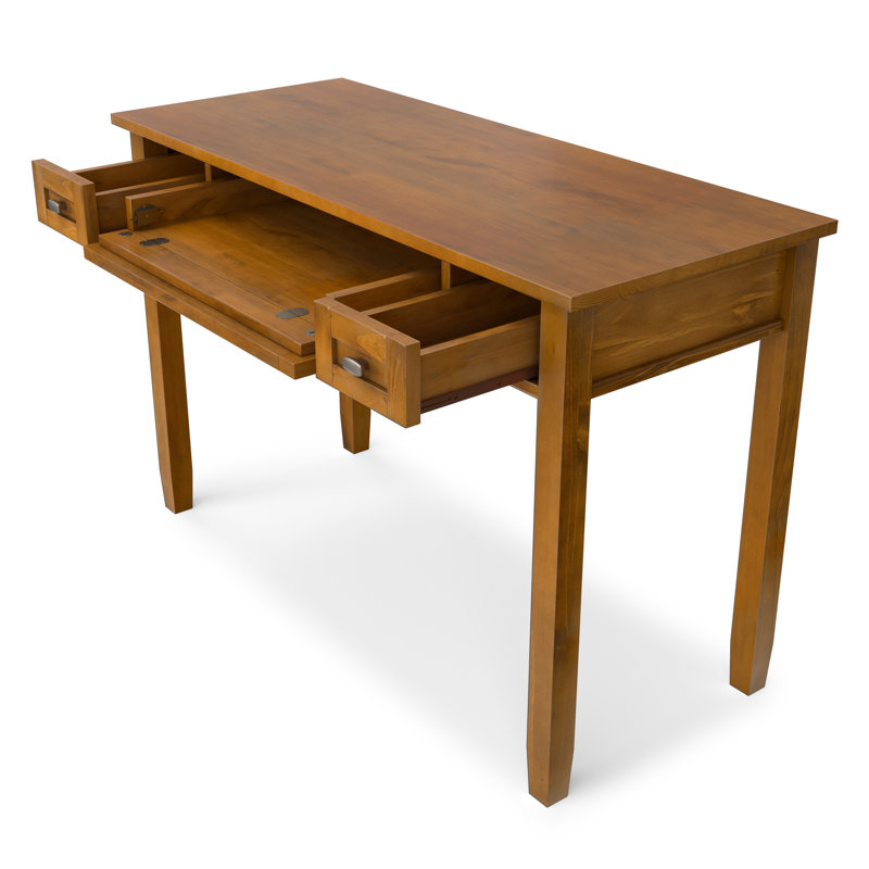 Bureau d'écriture en bois massif avec plateau à clavier rabattable et 2 tiroirs Warm Shaker, Brun doré clair
