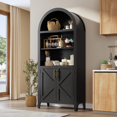 Bibliothèque arquée 63 "avec portes, 5 tablettes ouvertes et armoire de rangement pour bureau personnel