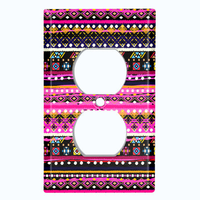 Metal Light Switch Plate Outlet Cover (Ethnic Aztec Tribal Pink Black - Single Toggle)