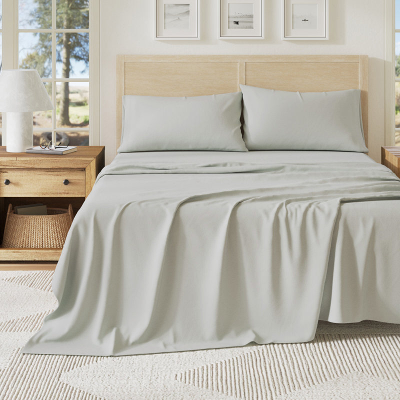 Ensemble de draps en jersey de coton chiné ultra doux, Turquoise chiné, Double avec 2 taies d'oreiller