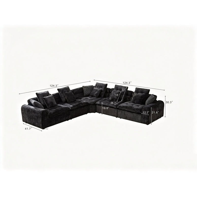 Canapé modulaire 124,3 po, Bouclé noir, 30.3" H x 124.3" W x 124.3" D